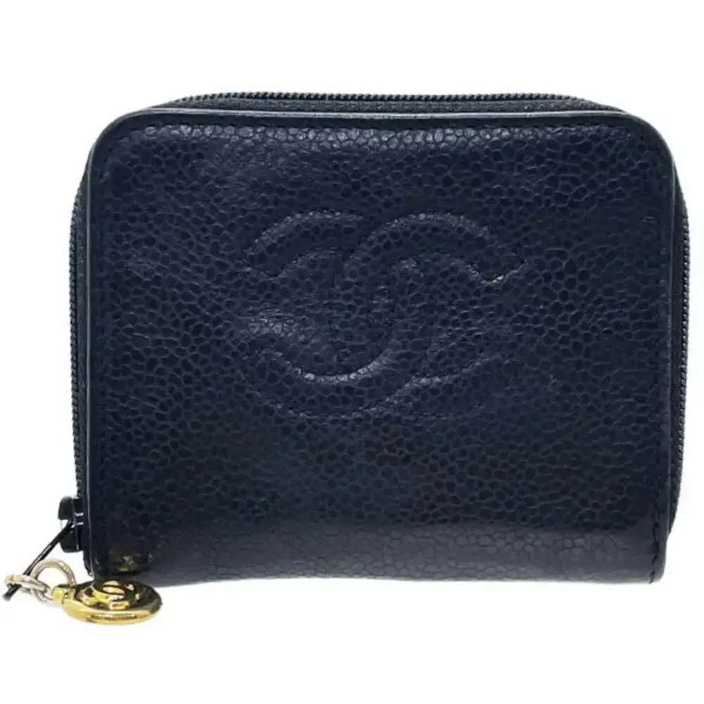 CHANEL Black Caviar Leather Logo Wallet